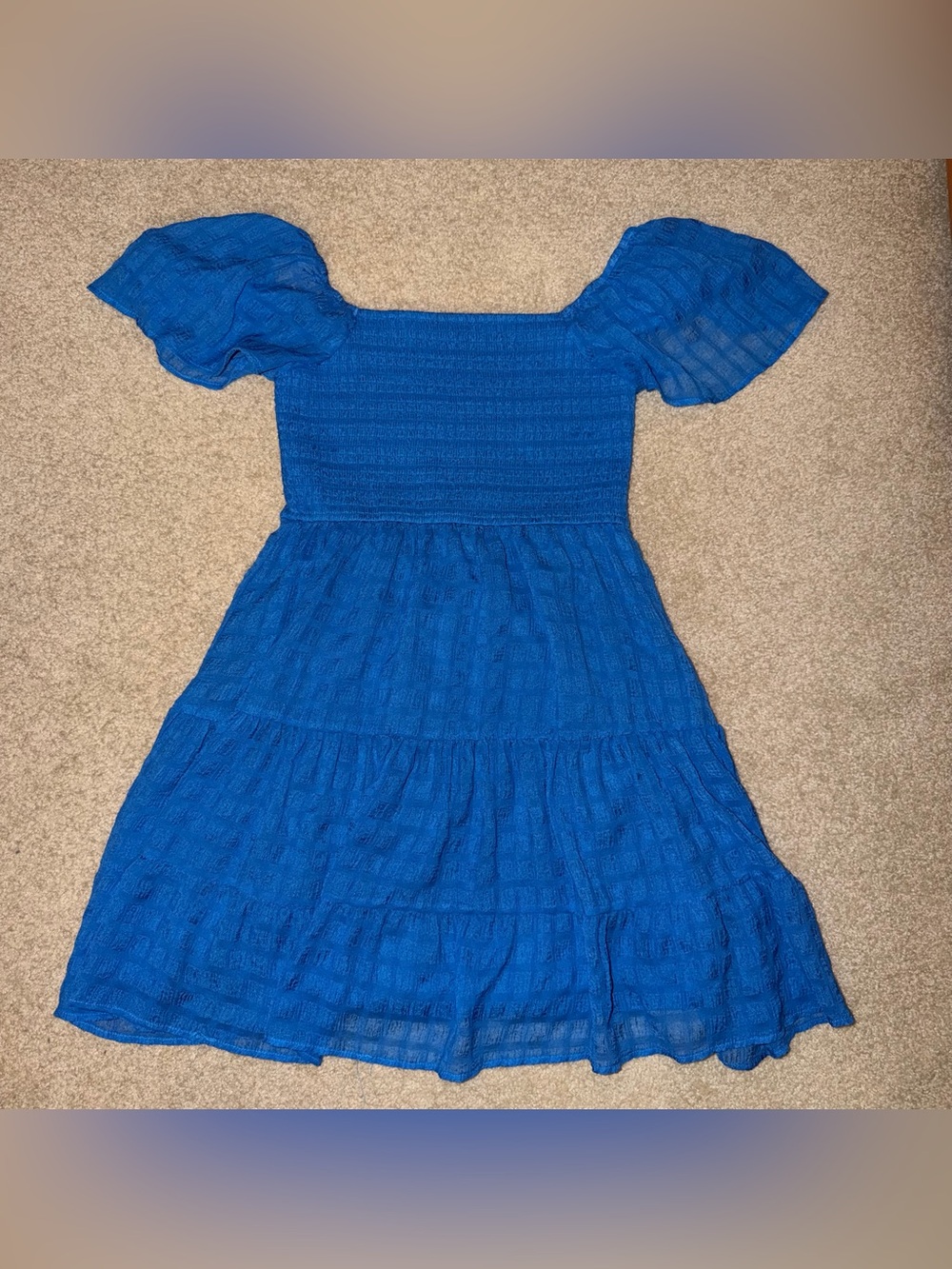 Blue Puff-Sleeve Smocked Women’s Dress